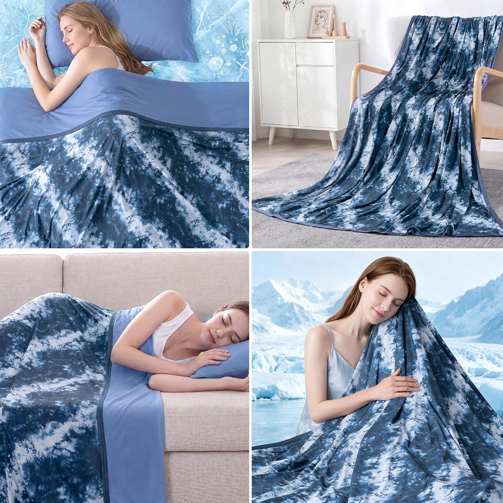 Cooling Blanket for Hot Sleepers Summer Throw Blanket Dark Blue Throw XL Size 50"X70" Q-Max>0.5 Reversible Lightweight Cold Blankets for Night Sweats Ice Bed Throw Blanket for Sleeping Bed Couch Sofa