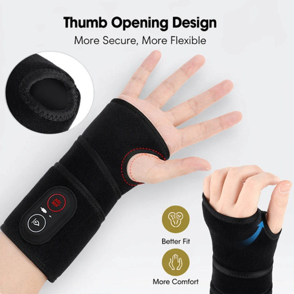 Red Light Therapy Wrist Massager 3000Mah Heated Vibration Brace for Carpal Tunnel Arthritis Pain Relief 36 Triple-Chip 660Nm LED