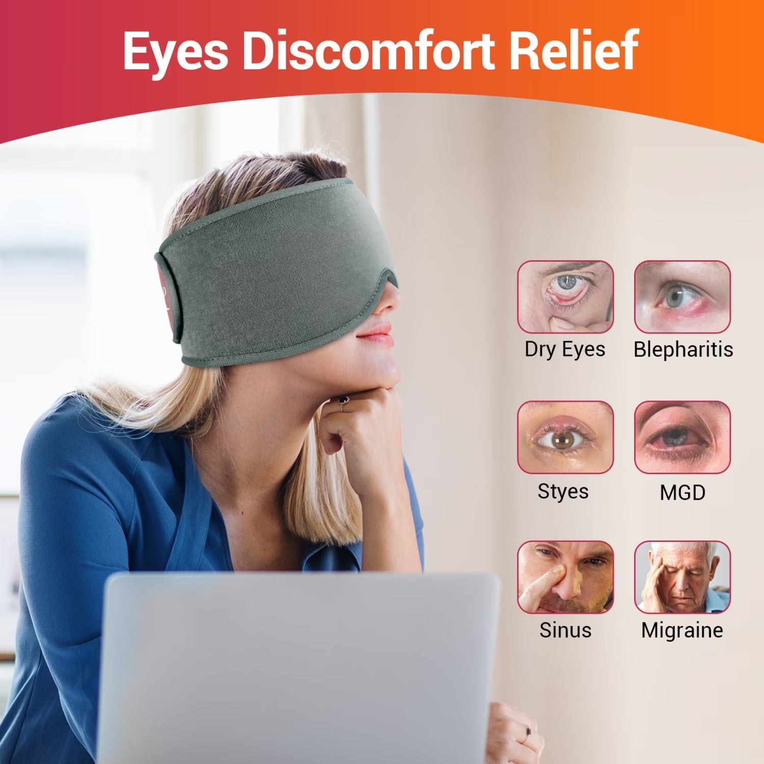 Heated Eye Mask, Adjustable Warm Compress for Dry Eyes Relief with 3 Heat and Timer Settings, Gray