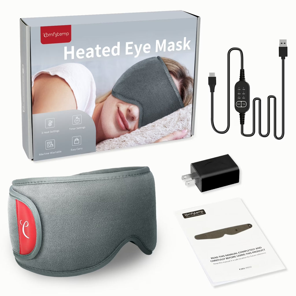 Heated Eye Mask, Adjustable Warm Compress for Dry Eyes Relief with 3 Heat and Timer Settings, Gray