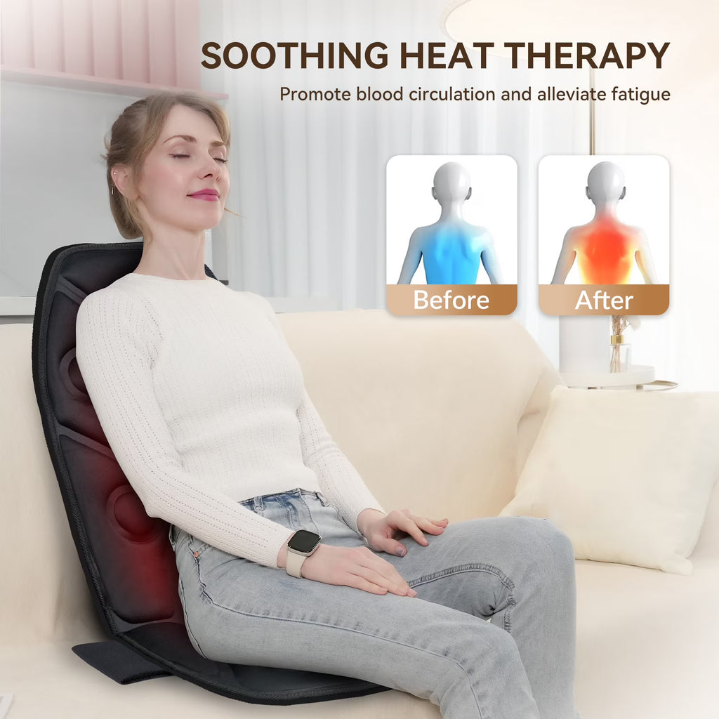 Heated Massage Seat Cushion, Back Massager with Vibration, Massage Pad for Chair, Gift