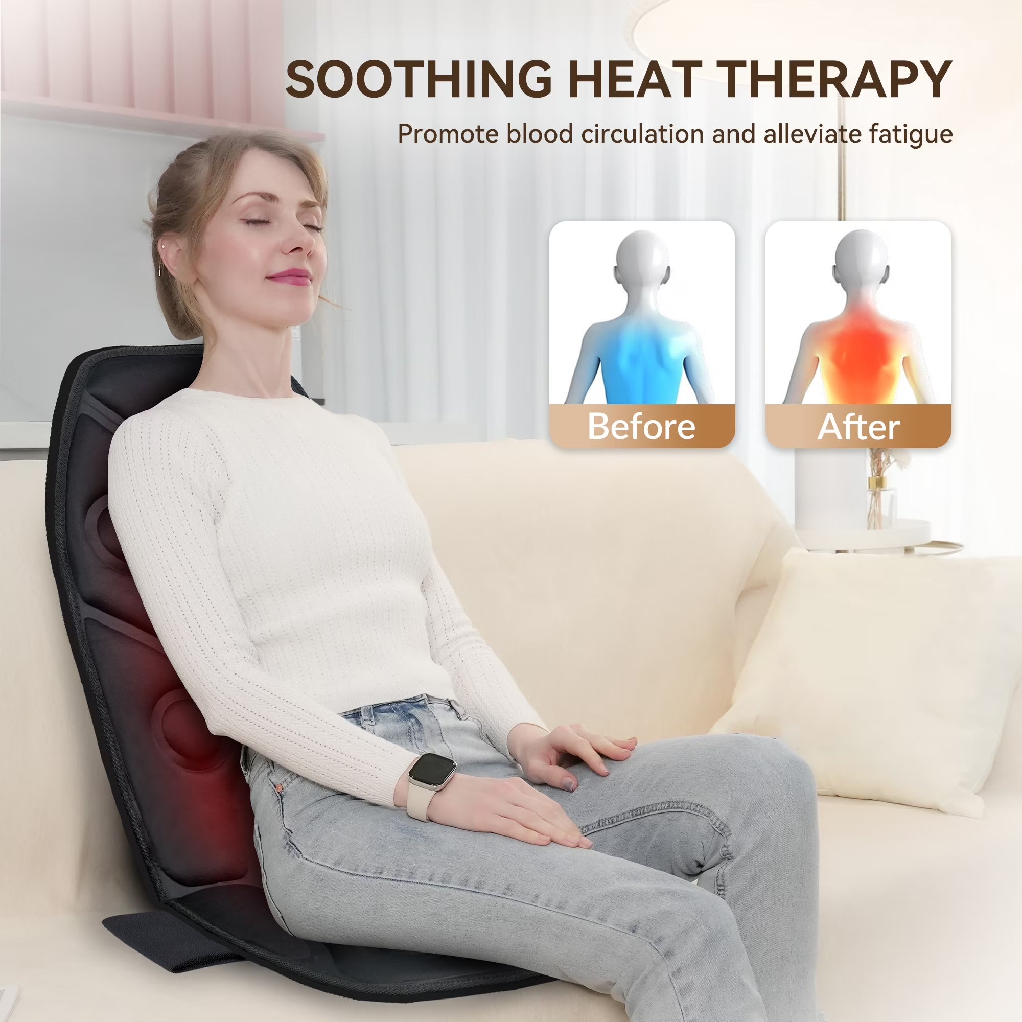 Heated Massage Seat Cushion, Back Massager with Vibration, Massage Pad for Chair, Gift
