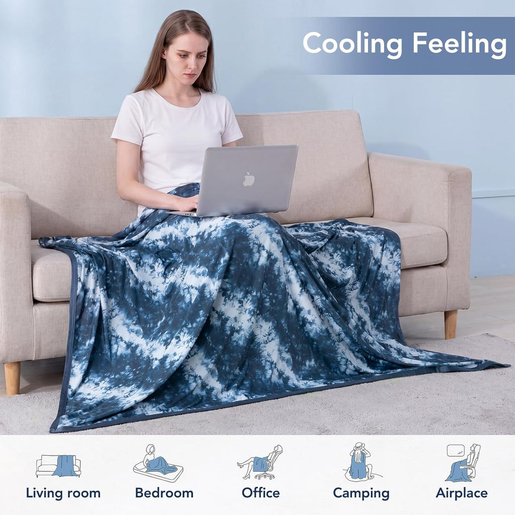 Cooling Blanket for Hot Sleepers Summer Throw Blanket Dark Blue Throw XL Size 50"X70" Q-Max>0.5 Reversible Lightweight Cold Blankets for Night Sweats Ice Bed Throw Blanket for Sleeping Bed Couch Sofa