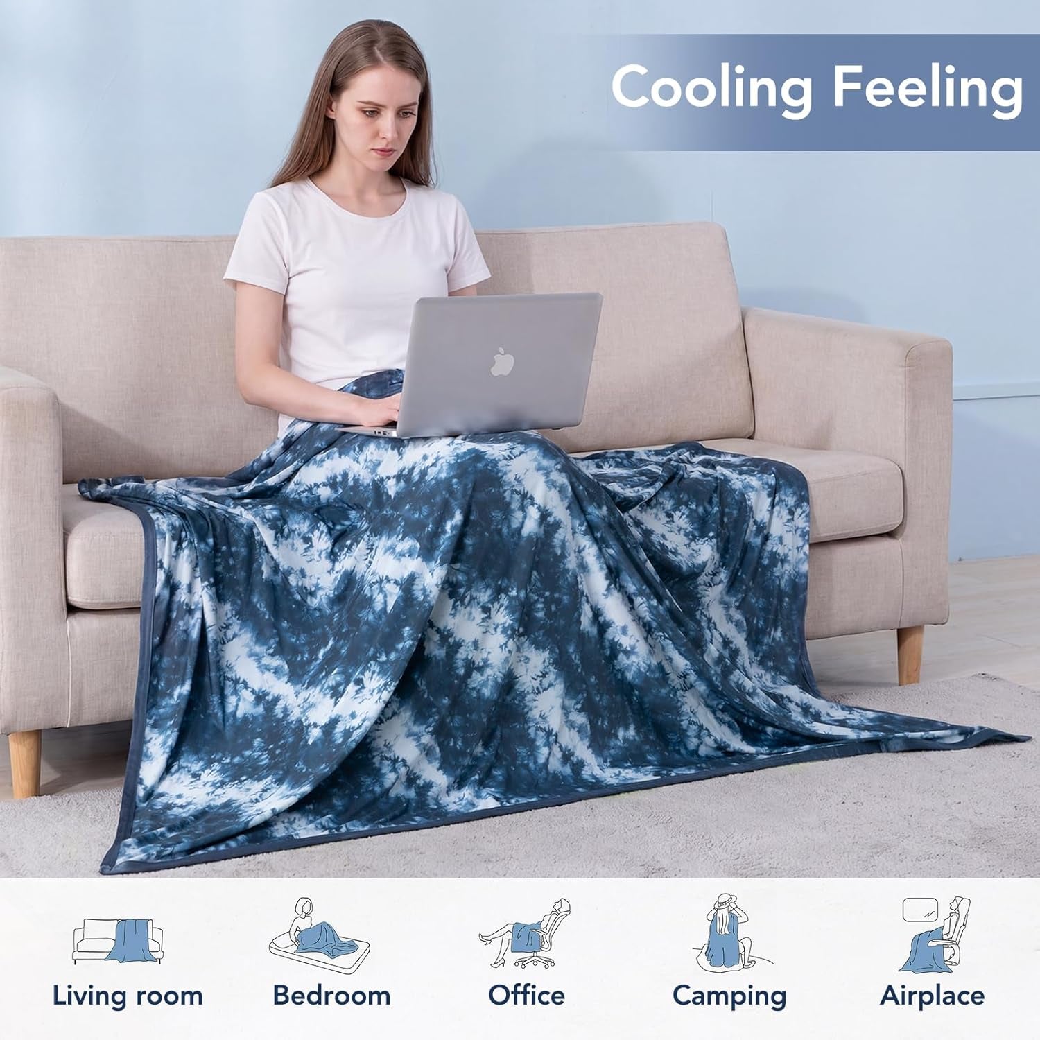 Cooling Blanket for Hot Sleepers Summer Throw Blanket Dark Blue Throw XL Size 50"X70" Q-Max>0.5 Reversible Lightweight Cold Blankets for Night Sweats Ice Bed Throw Blanket for Sleeping Bed Couch Sofa