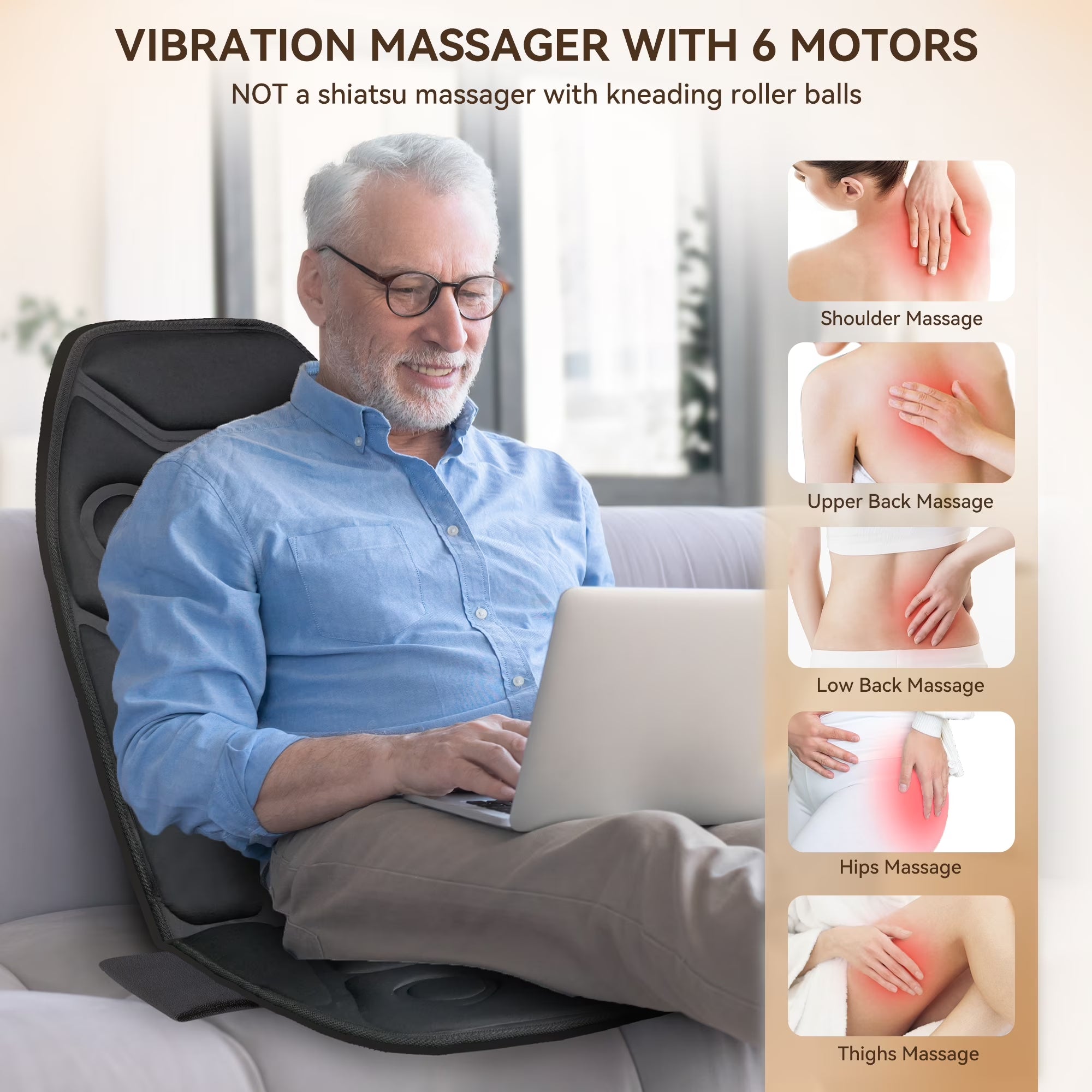 Heated Massage Seat Cushion, Back Massager with Vibration, Massage Pad for Chair, Gift