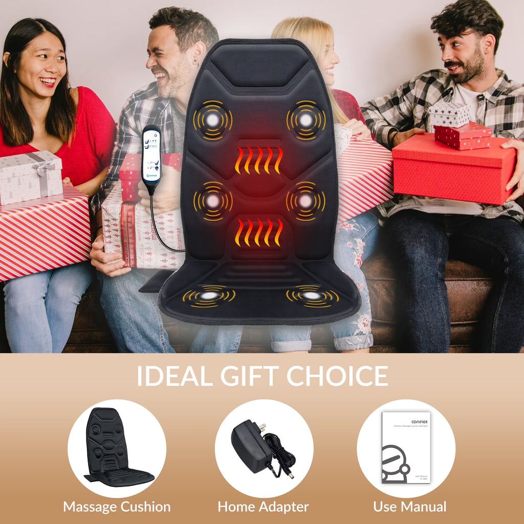 Heated Massage Seat Cushion, Back Massager with Vibration, Massage Pad for Chair, Gift