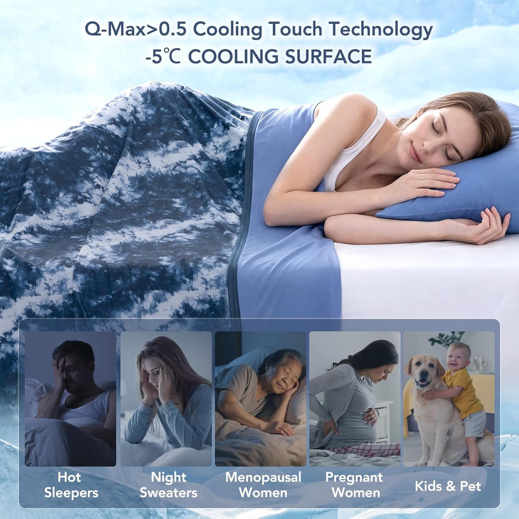 Cooling Blanket for Hot Sleepers Summer Throw Blanket Dark Blue Throw XL Size 50"X70" Q-Max>0.5 Reversible Lightweight Cold Blankets for Night Sweats Ice Bed Throw Blanket for Sleeping Bed Couch Sofa