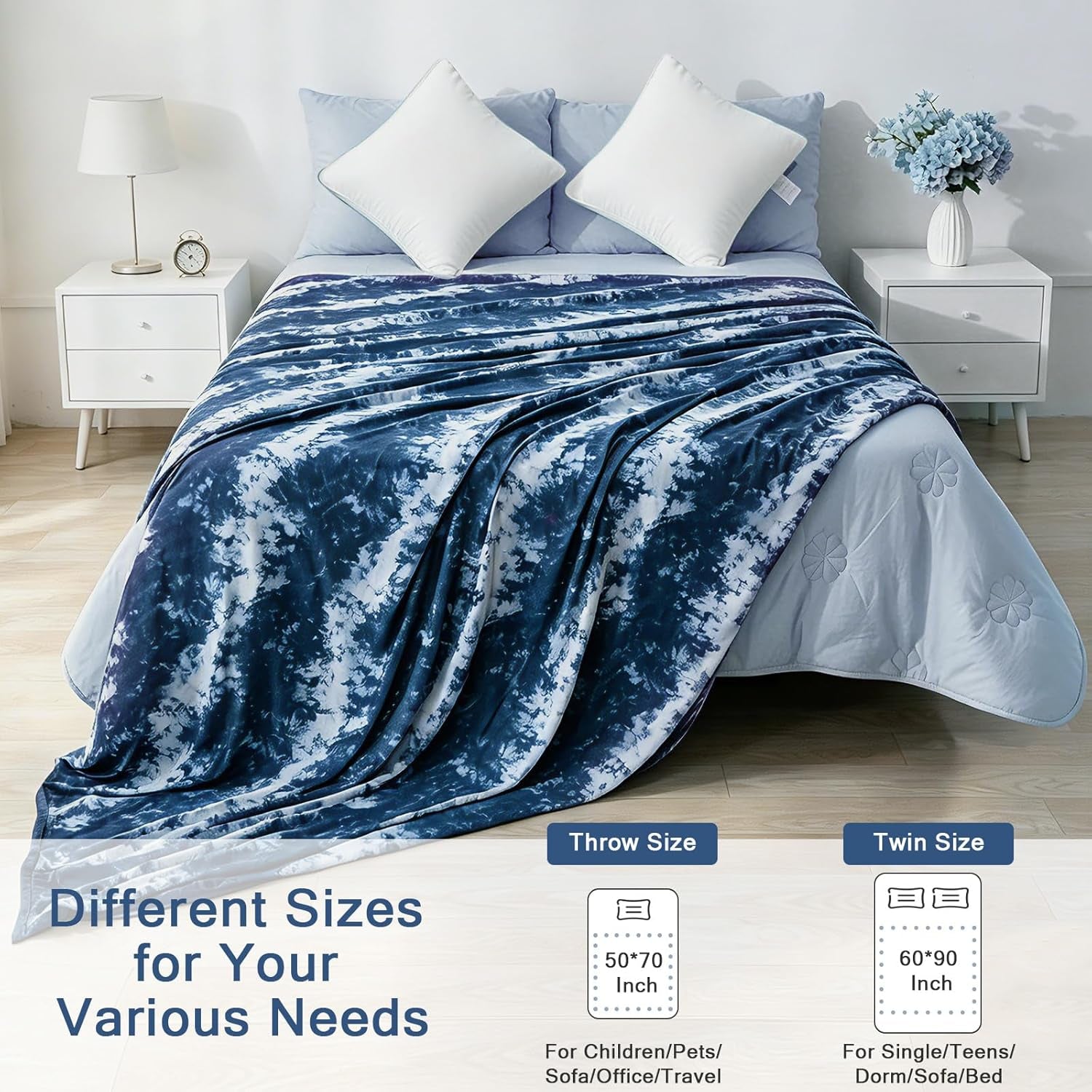Cooling Blanket for Hot Sleepers Summer Throw Blanket Dark Blue Throw XL Size 50"X70" Q-Max>0.5 Reversible Lightweight Cold Blankets for Night Sweats Ice Bed Throw Blanket for Sleeping Bed Couch Sofa