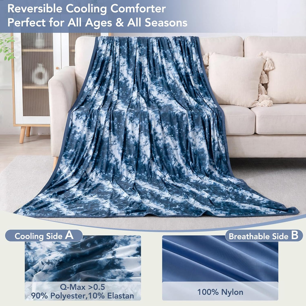 Cooling Blanket for Hot Sleepers Summer Throw Blanket Dark Blue Throw XL Size 50"X70" Q-Max>0.5 Reversible Lightweight Cold Blankets for Night Sweats Ice Bed Throw Blanket for Sleeping Bed Couch Sofa
